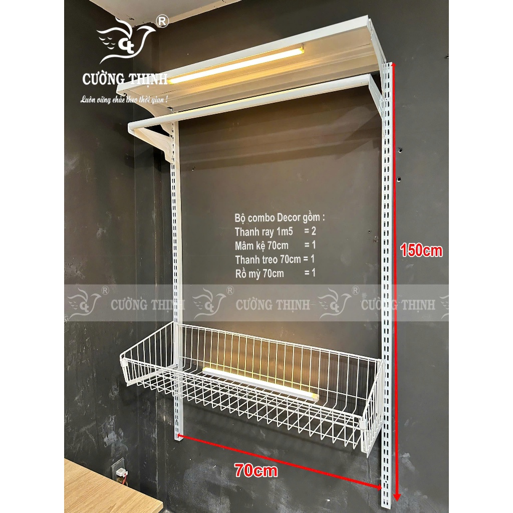 Kệ treo đồ, treo quần áo cao 1m5 x dài 70, 90, 120cm gồm ( 2 thanh ray ...