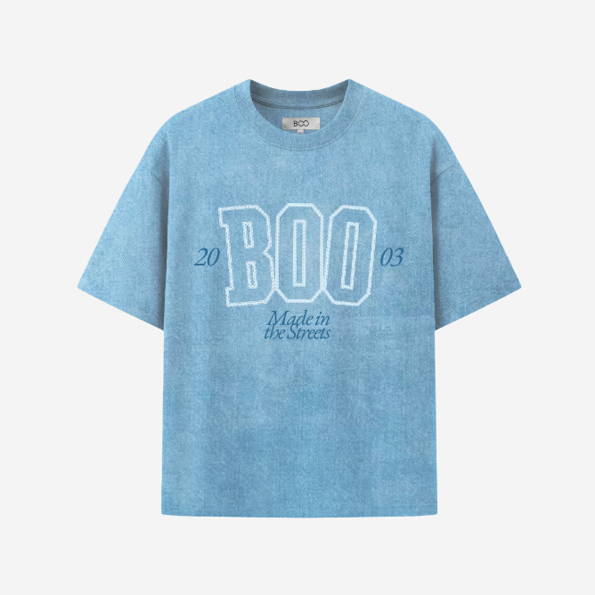 Áo Thun BOO Unisex Cotton Overfit Vải Wash In Logo Made In The Streets EST 03 Chất Liệu Thoáng Mát
