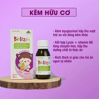 Siro BIOLIZIN Bổ Sung Kẽm Hỗ Trợ Trẻ Ăn Ngon Miệng, Phát Triển Thể Chất, Tăng Sức Đề Kháng Lọ 50ml Bibomart