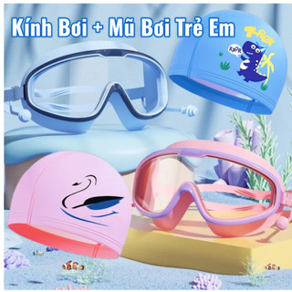 Combo kính bơi trẻ em+Mũ bơi cho bé gái bé trai cao cấp kèm nút bịt tai chống nước Độ Nét Cao