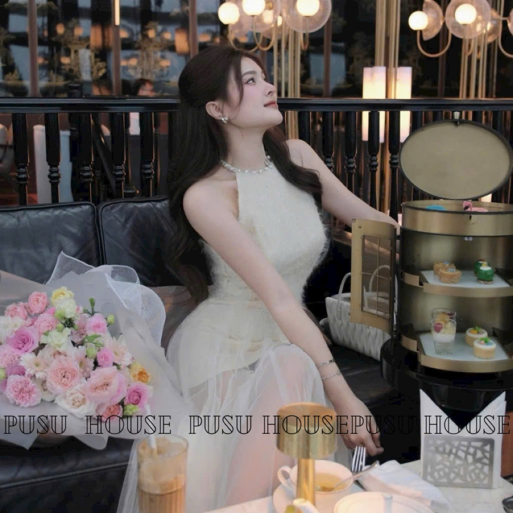 Đầm dự tiệc ren bông phủ lưới dài nàng thơ nữ tính(không cườm cổ)- Pusu house