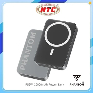 Pin Dự Phòng không dây PHANTOM P59W 10000mAh TypeC PD 20W, Sạc Từ 15W, Vỏ Kim loại nguyên khối