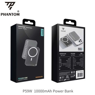 Cục sạc DP không dây PHANTOM P59W 10000mAh TypeC PD 20W, Sạc Từ 15W, Có 3C, Vỏ Kim loại nguyên khối