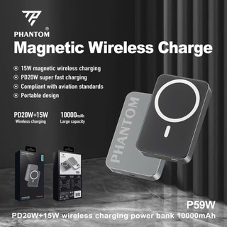 [CÓ 3C] Pin Dự Phòng không dây PHANTOM P59W 10000mAh TypeC PD 20W, Sạc Từ 15W, Vỏ Kim loại nguyên khối