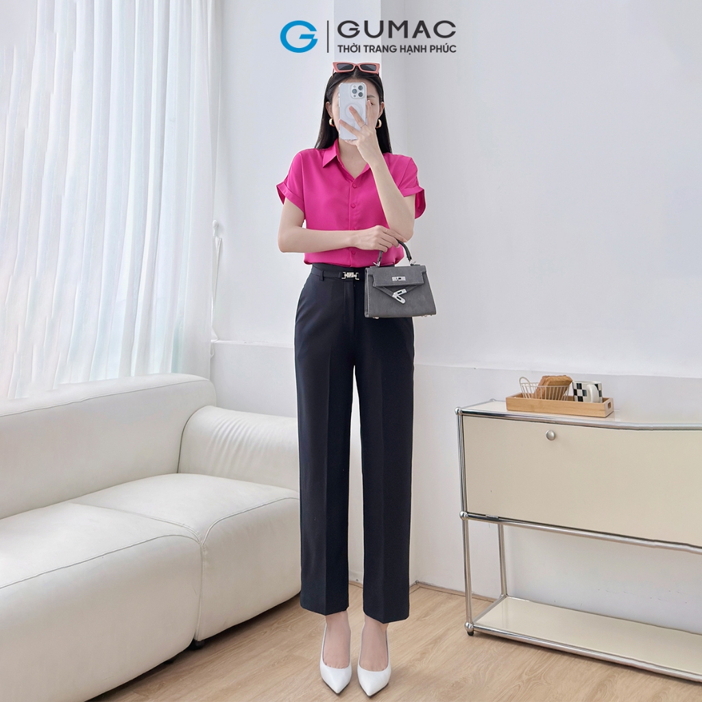 Quần Tây Nữ Ống Đứng GUMAC Phối Dây Thắt Lưng Eo Vải Xược Ý Mềm Đứng Form Thanh Lịch QG07092