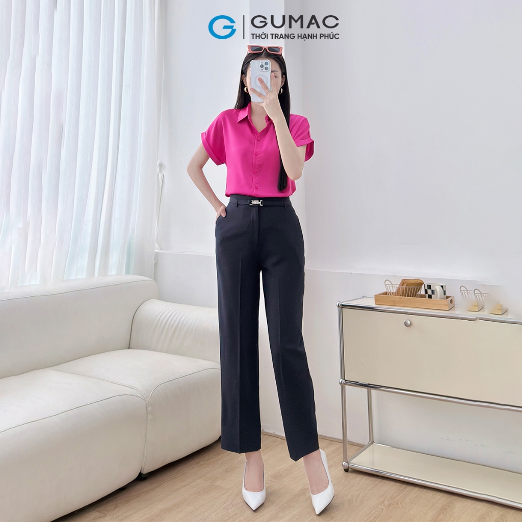 Quần Tây Nữ Ống Đứng GUMAC Phối Dây Thắt Lưng Eo Vải Xược Ý Mềm Đứng Form Thanh Lịch QG07092