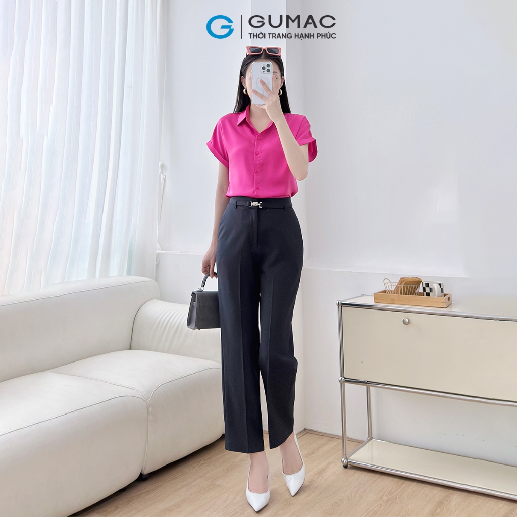 Quần Tây Nữ Ống Đứng GUMAC Phối Dây Thắt Lưng Eo Vải Xược Ý Mềm Đứng Form Thanh Lịch QG07092