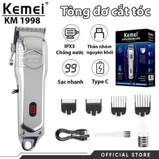 Tông đơ cắt tóc Kemei KM-1998 vỏ kim loại cao cấp, máy cắt tóc cao cấp pin khỏe cho gia đình, salon