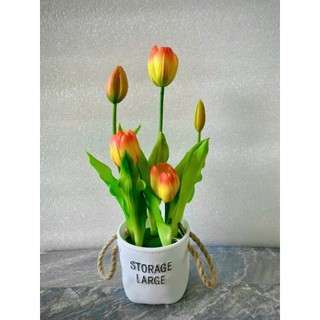 🌷 Chậu Hoa Tulip Giả (chậu cắm sẵn như hình) –tulip cao su-  Tinh Tế, Nhẹ Nhàng & Hiện Đại 🌷