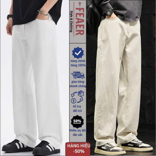 Quần jean nam Trắng ống suông rộng SR01,quần bò nam 2 Màu Trắng kem dáng baggy vải demin phong cách hàn quốc - HELLOYOU