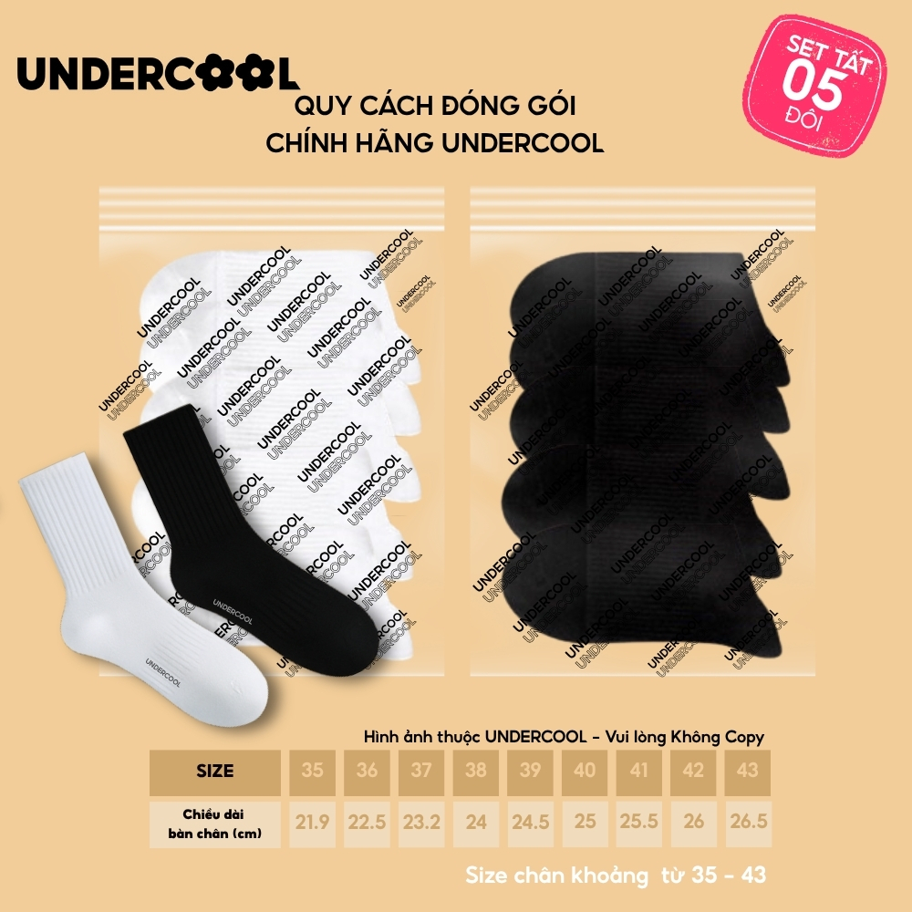 COMBO 5 đoi Tất vớ nữ unisex UNDERCOOL kiểu Hàn Quốc co giãn bốn chiều , phong cách đơn giản , chống hôi chân CB-TC96