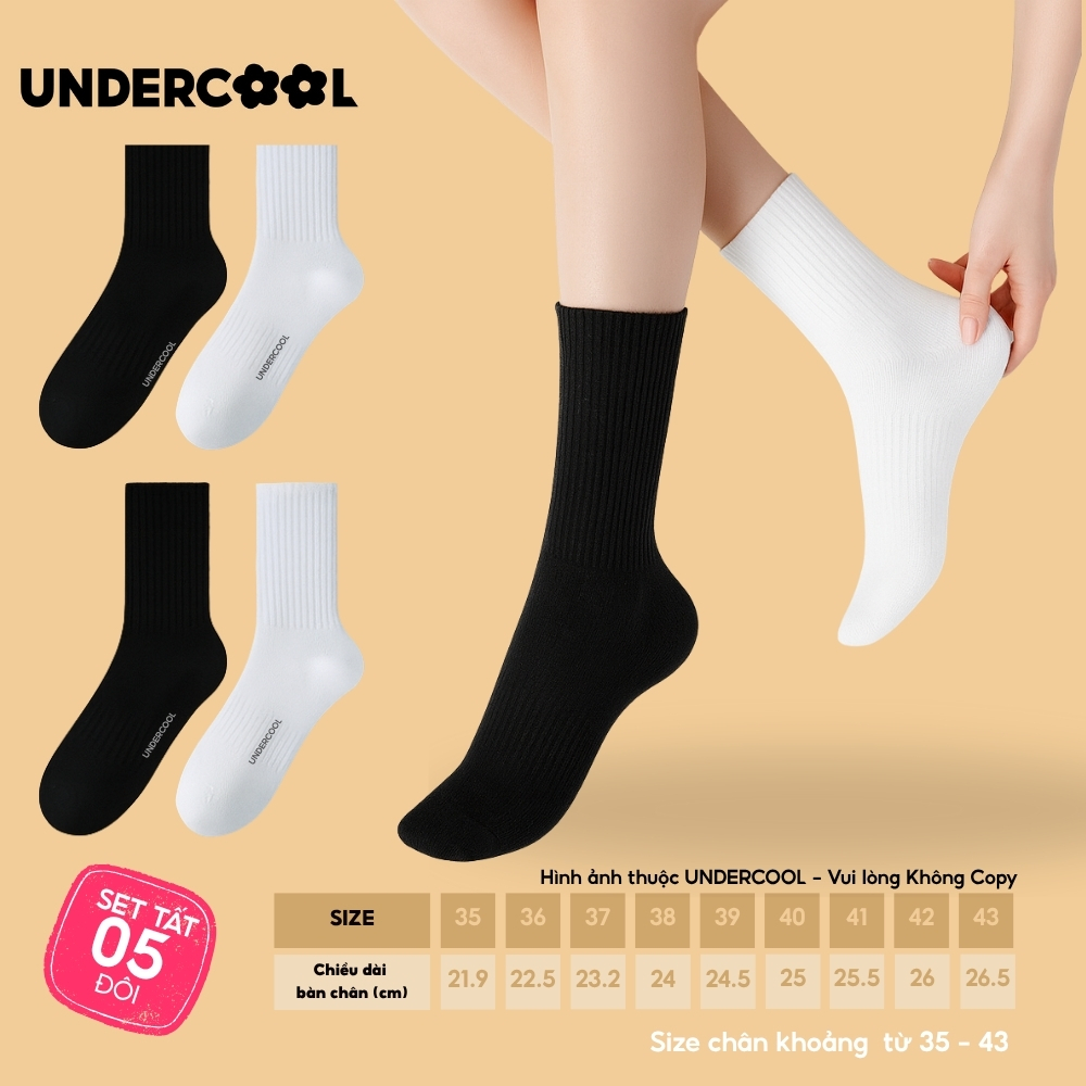COMBO 5 đoi Tất vớ nữ unisex UNDERCOOL kiểu Hàn Quốc co giãn bốn chiều , phong cách đơn giản , chống hôi chân CB-TC96