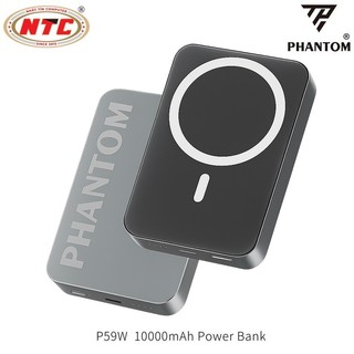 Cục sạc DP không dây PHANTOM P59W 10000mAh TypeC PD 20W, Sạc Từ 15W, Có 3C, Vỏ Kim loại nguyên khối
