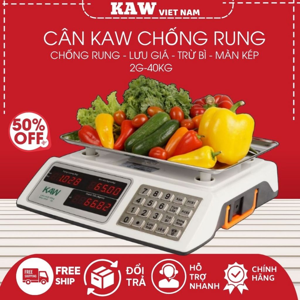 Cân Điện Tử Tính Tiền KAW Bản Tiếng Việt, 2 Mặt Hiển Thị, Loại Chống Nước, Chống Rung (BẢN NANG CẤP)