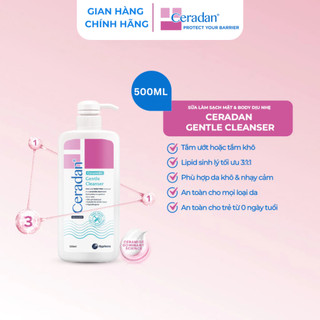 [HÀNG CÔNG TY] Sữa rửa mặt, sữa tắm dưỡng ẩm cho da nhạy cảm, da kích ứng Ceradan Gentle Cleanser