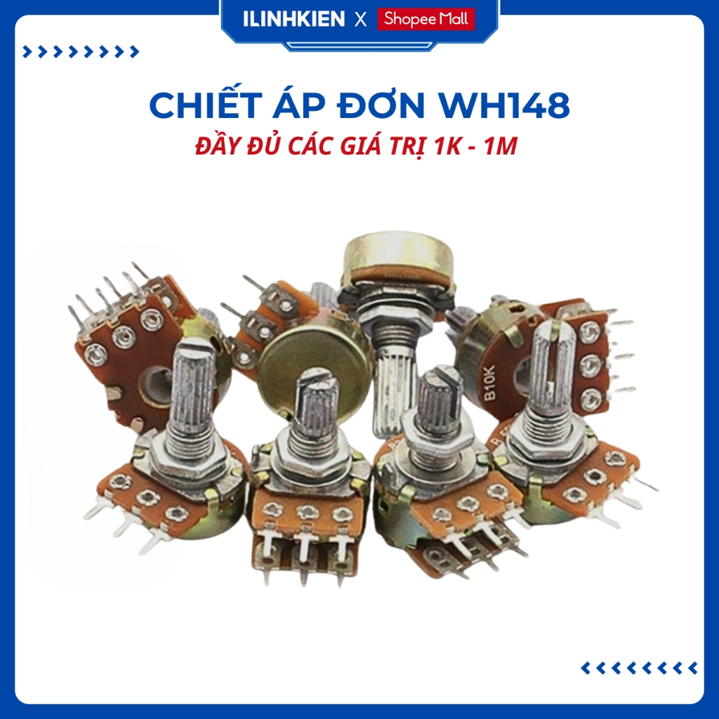Chiết áp đơn WH148 ( Không kèm ốc) 1K/2K/5K/10K/20K/50K/100K/250K/500K 15mm chất lượng cao ilinhkien.
