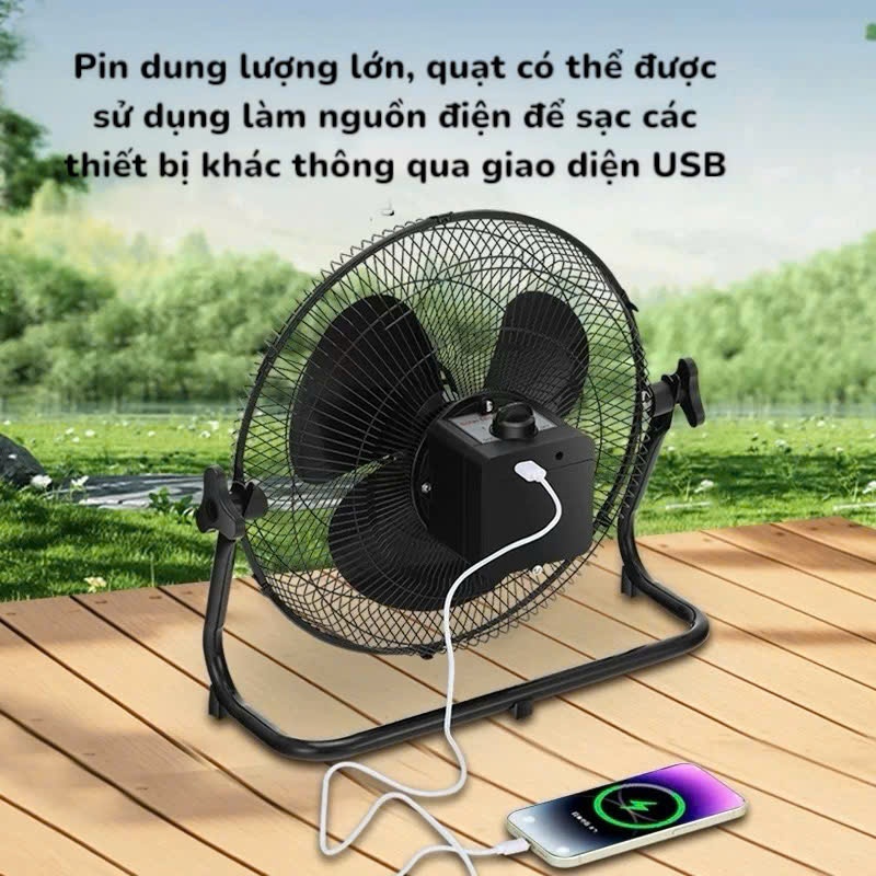 Quạt Năng Lượng Mặt Trời Anhlinh12000mAh Quạt Tích Điện Quạt Sàn DY12 Gọn Nhẹ Tặng Kèm Tấm Pin