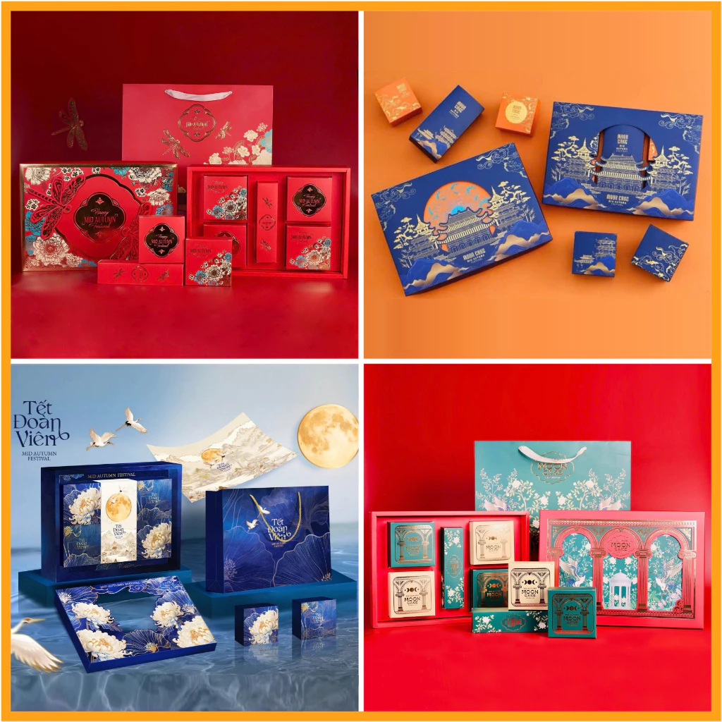 [HỎA TỐC HCM] Hộp 4 bánh trung thu kèm trà, mỗi bánh 2 trứng 200g, hộp ép kim cao cấp,vỏ mềm ít ngọt