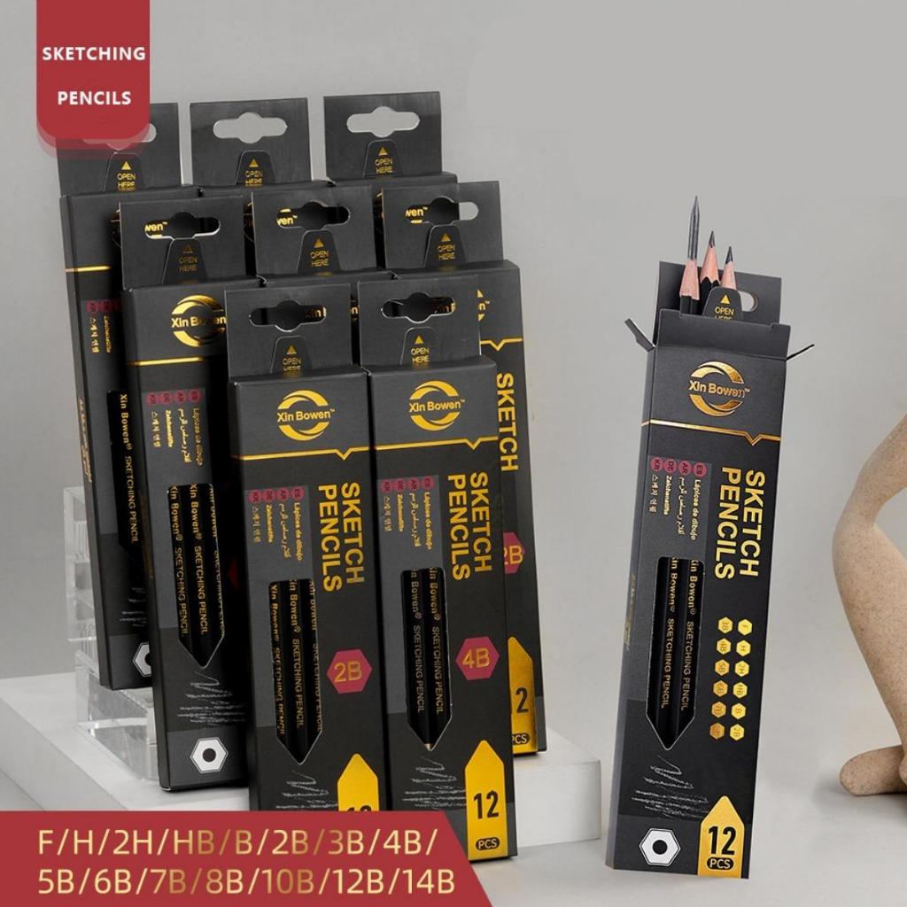 Bộ bút chì phác thảo lục giác chuyên nghiệp 12 cây | Than chì mềm/trung bình/cứng hn hợp dành cho nghệ sĩ & người mới b