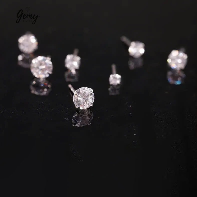 Khuyên tai bạc 925 hoa tai thiết kế nụ đá trơn basic, đeo hàng ngày K129 (1 chiếc) | GEMY SILVER