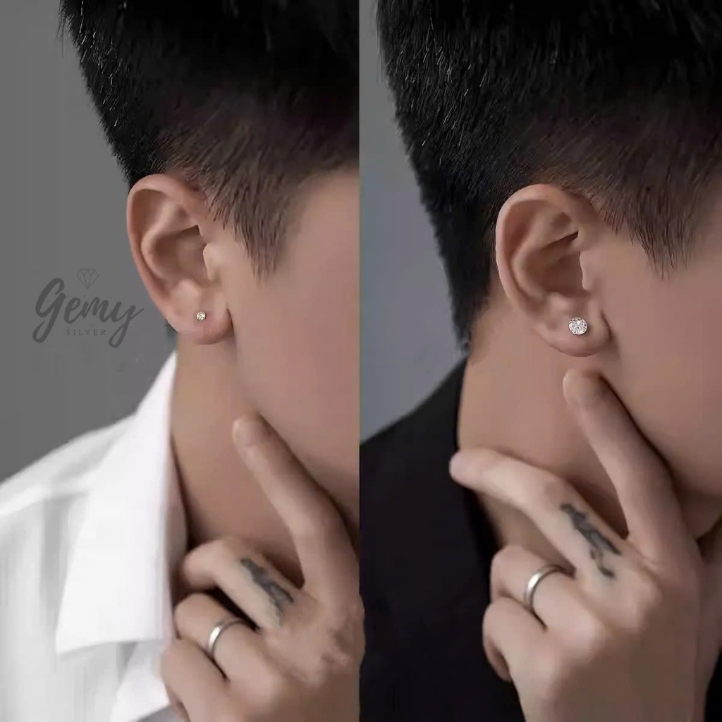 Khuyên tai bạc 925 hoa tai thiết kế nụ đá trơn basic, đeo hàng ngày K129 (1 chiếc) | GEMY SILVER
