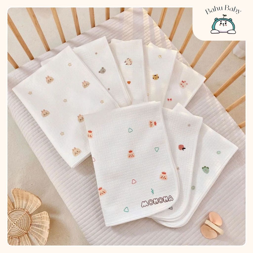Lót chống thấm MONONA 3 lớp cao cấp bề mặt cotton organic mềm mịn cho bé KT 50x70cm Bahu_Baby