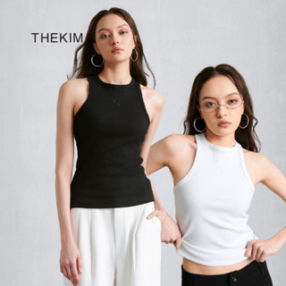 THEKIM Áo ba lỗ thun gân cổ tròn thêu logo chìm , Áo tanktop bo viền sát nách T250