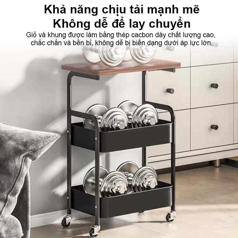MIST Xe đẩy đầu giường [Khung thép cacbon + giỏ] Kệ đựng đồ đa năng phòng ngủ Kệ Để Đồ Có bánh Với tấm ván gỗ