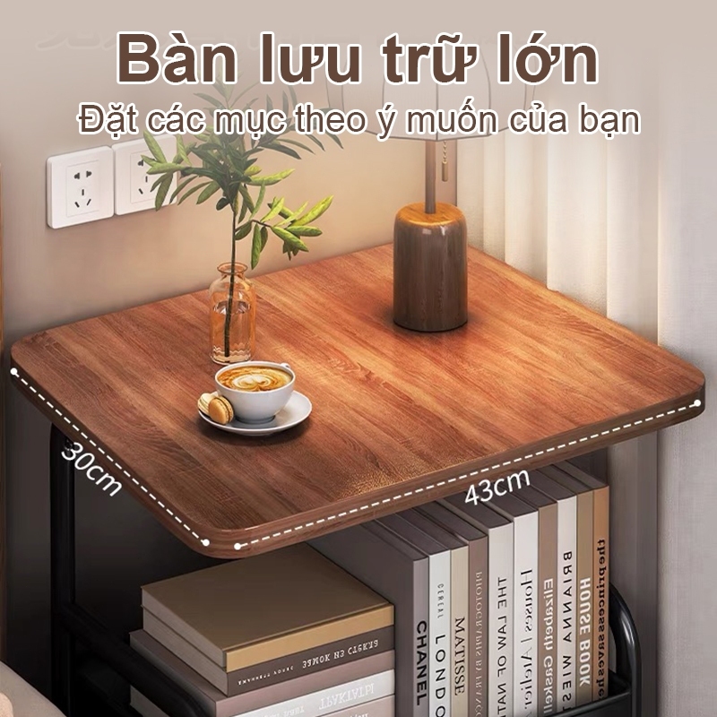 MIST Xe đẩy đầu giường [Khung thép cacbon + giỏ] Kệ đựng đồ đa năng phòng ngủ Kệ Để Đồ Có bánh Với tấm ván gỗ