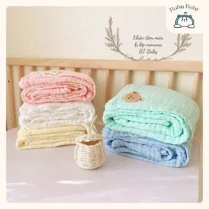 Khăn tắm 6 lớp organic MONONA mềm mịn kháng khuẩn, thấm hút tốt, màu trơn thêu họa tiết đáng yêu 100x110- Bahu_Baby