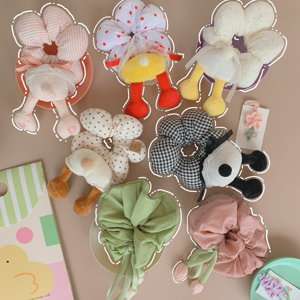 Scrunchie Cột Tóc Hình Phao Bông Hoa Paws Chân Vịt Mickey Phong Cách Hàn Quốc Bánh Bèo Nàng Thơ Siêu Dễ Thương
