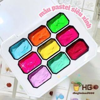 Gel Dặm Ombre Neon 9 Màu Khay Gel Vẽ Móng | In Họa Tiết Khuôn Sơn Gel Mịn Đẹp HG Set Dặm 9 Màu Neon | TheGioiNail666