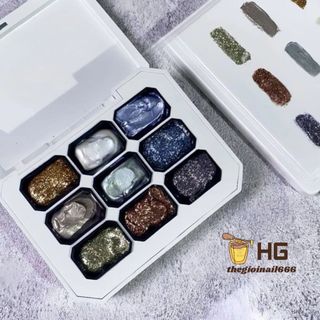 Gel Dặm Ombre Neon 9 Màu Khay Gel Vẽ Móng | In Họa Tiết Khuôn Sơn Gel Mịn Đẹp HG Set Dặm 9 Màu Neon | TheGioiNail666