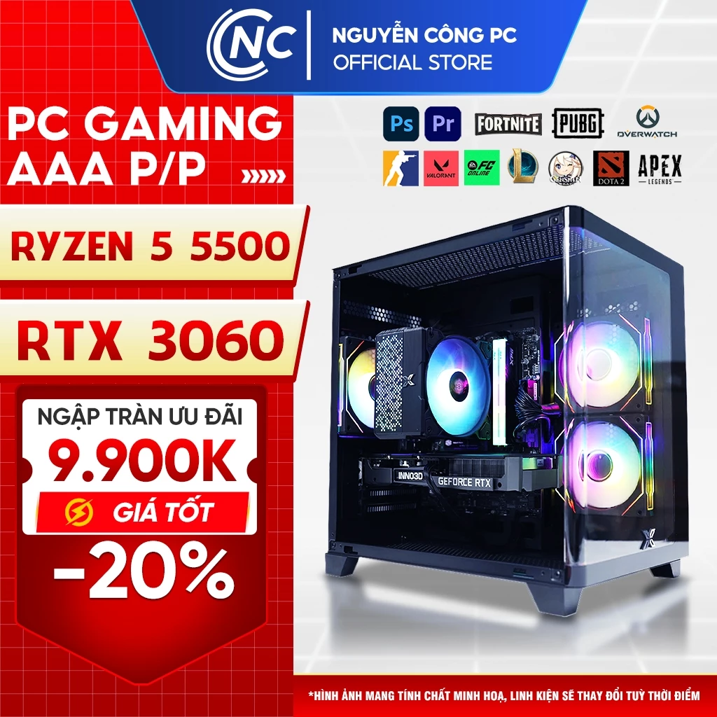 Bộ máy tính PC Gaming AAA tối ưu CPU AMD 6 nhân 12 luồng + RTX 5060