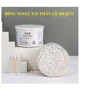 Hộp 500 Tăm Bông Ngoáy Tai 2 Đầu Vệ Sinh Tai, Mũi Kháng Khuẩn
