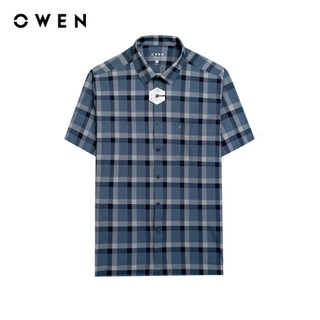 Owen - Áo sơ mi ngắn tay Body Fit AB250049NT màu Xanh cổ vịt chất liệu Knit