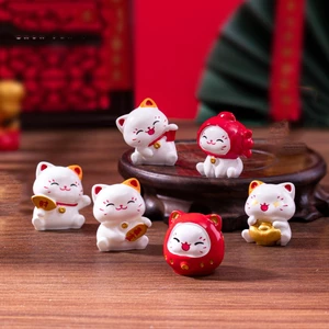 Set 6 mèo thần tài tai đỏ tí hon trang trí bàn làm việc, tủ sách, quà tặng, tiểu cảnh