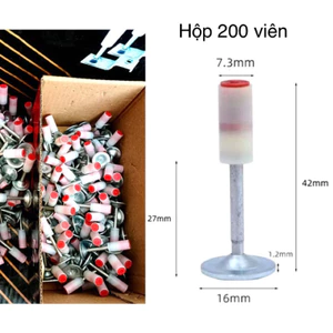 Hộp 200 đinh nổ bê tônh nấm hạt nổ KAPUSI cỡ 7.3mm dùng cho máy bắn đinh, bắn xuyên bê tông, sắt, thạch caoBh 12 tháng