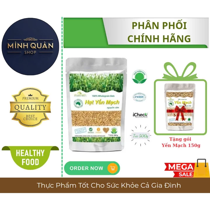 XUÂN AN - Hạt Yến Mạch Nguyên Cám Túi 500g ( Tặng 1 Gói Yến Mạch 150g)