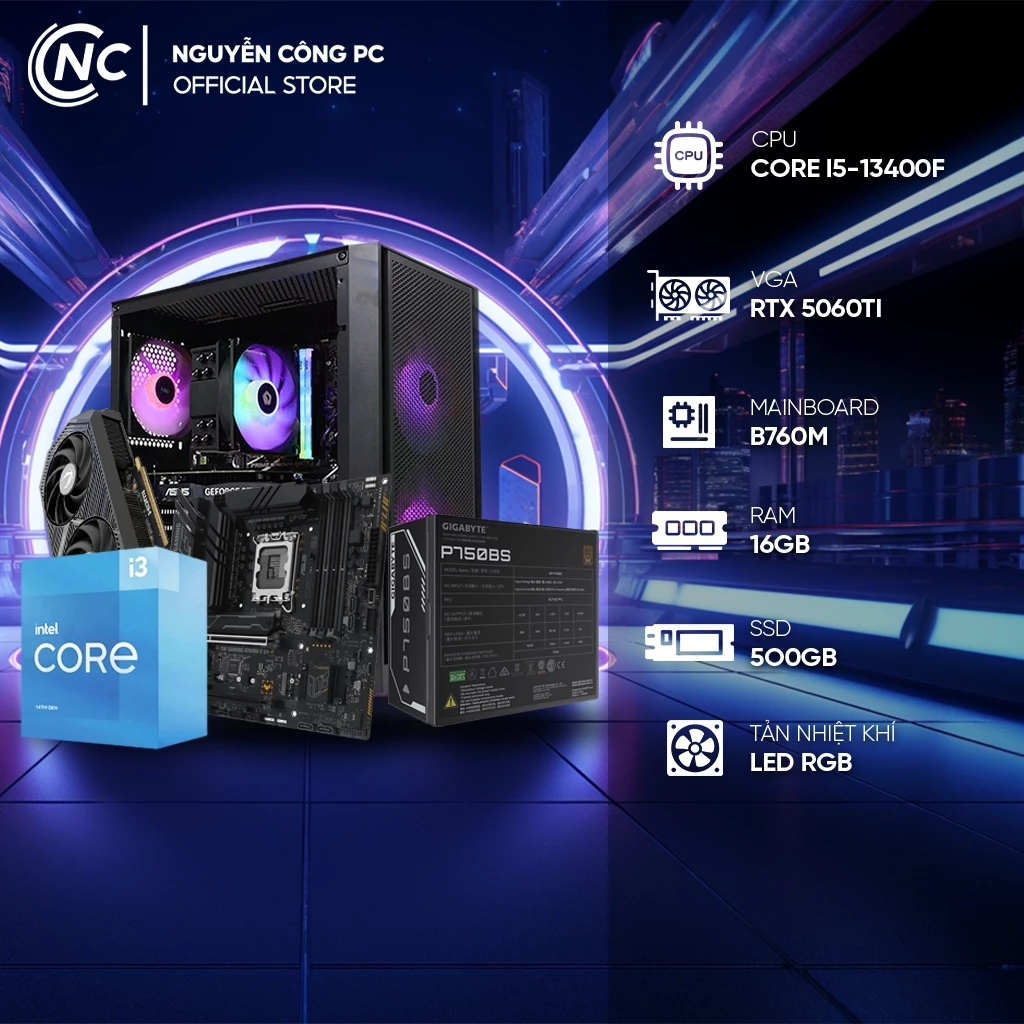 Bộ máy tính PC Gaming i5 12400F + RTX 5060 + ram 16GB chiến mọi game, đồ họa - Full NEW