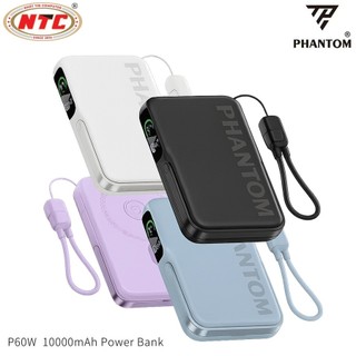 [CHỨNG NHẬN 3C] Cục Tích Điện không dây PHANTOM P60W 10000mAh Sạc Từ Tính 15W / cáp typeC to LN đảo chiều - chân giá đỡ