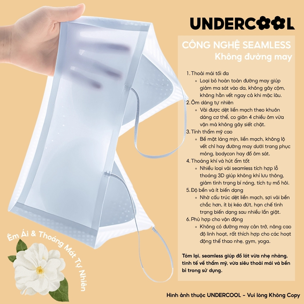 Áo Ngực Áo Lót Bra Su Đệm Mút UNDERCOOL Nâng Ngực Không Gọng Hở Mát Tỏa Hương Thơm Thảo Mộc Hoa Trà AL80