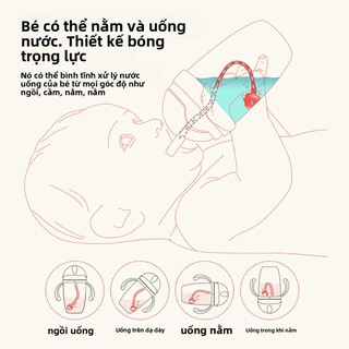 Youkebei Cốc uống nước cho trẻ em, cốc có ống hút đựng nước uống, sữa, cốc mỏ vịt có quai và bi trọng lực