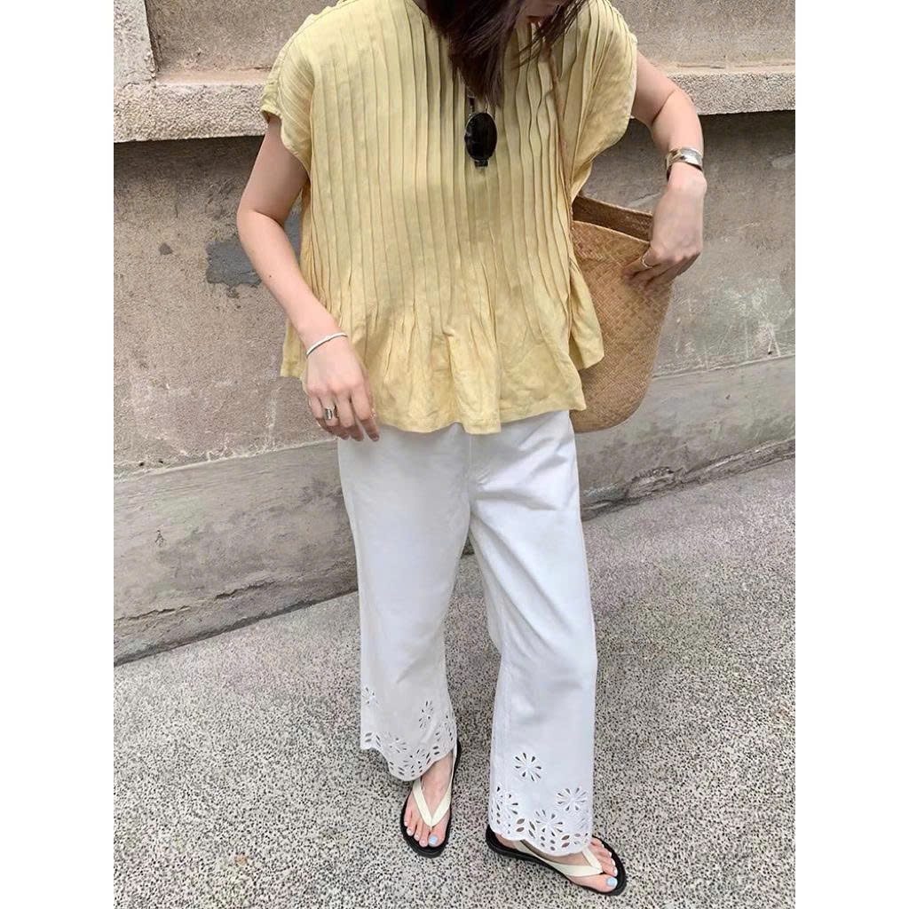 𝗕𝗲𝗺𝗶𝗻-  Áo Linen xếp li babydoll BEELY