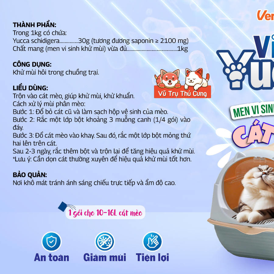 Men Vi Sinh Khử Mùi Hôi Cát Mèo, Giảm Vi Khuẩn Vime Yucca 100g