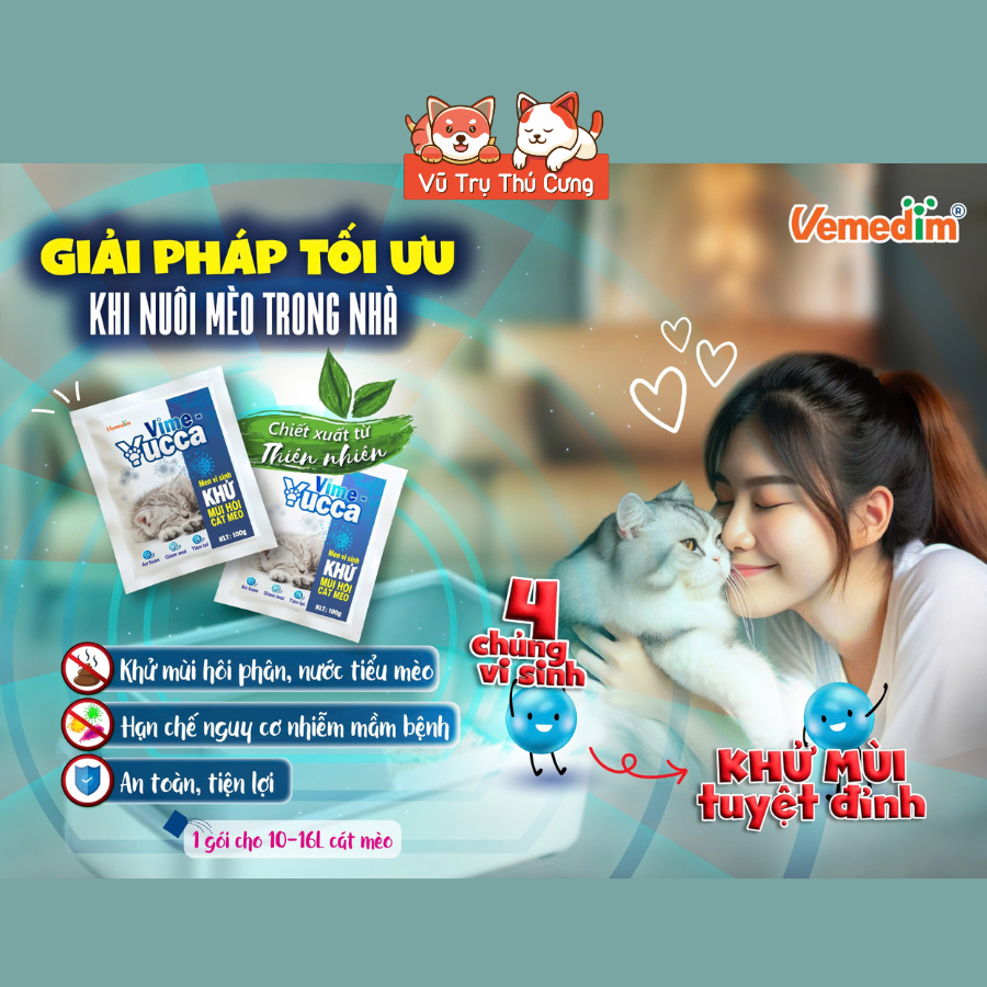 Men Vi Sinh Khử Mùi Hôi Cát Mèo, Giảm Vi Khuẩn Vime Yucca 100g