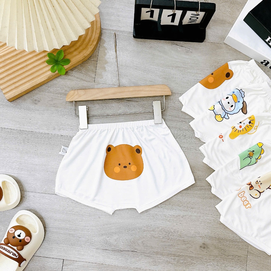 Quần đùi chip ĐÁP MÔNG NỀN TRẮNG KEM in hình thú đáng yêu cho bé 4-14kg mesocshop