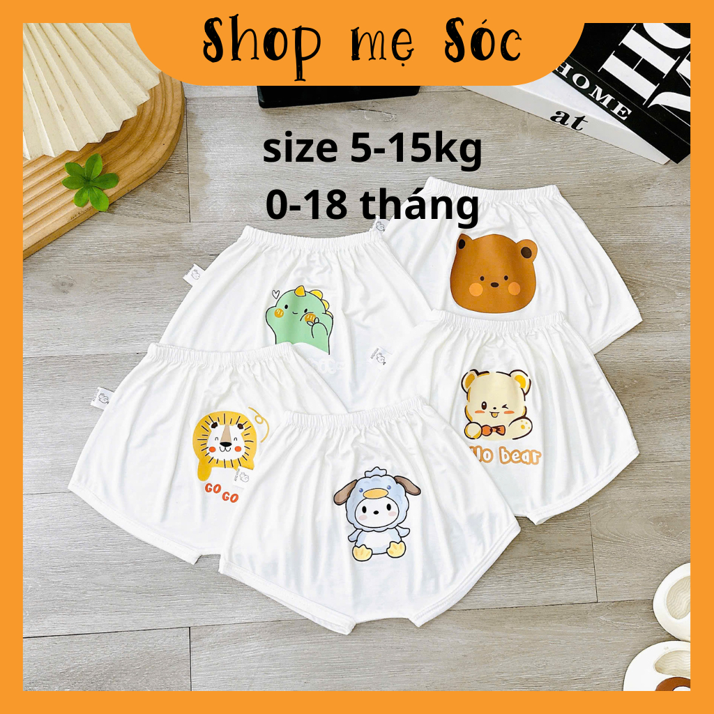 Quần đùi chip ĐÁP MÔNG NỀN TRẮNG KEM in hình thú đáng yêu cho bé 4-14kg mesocshop