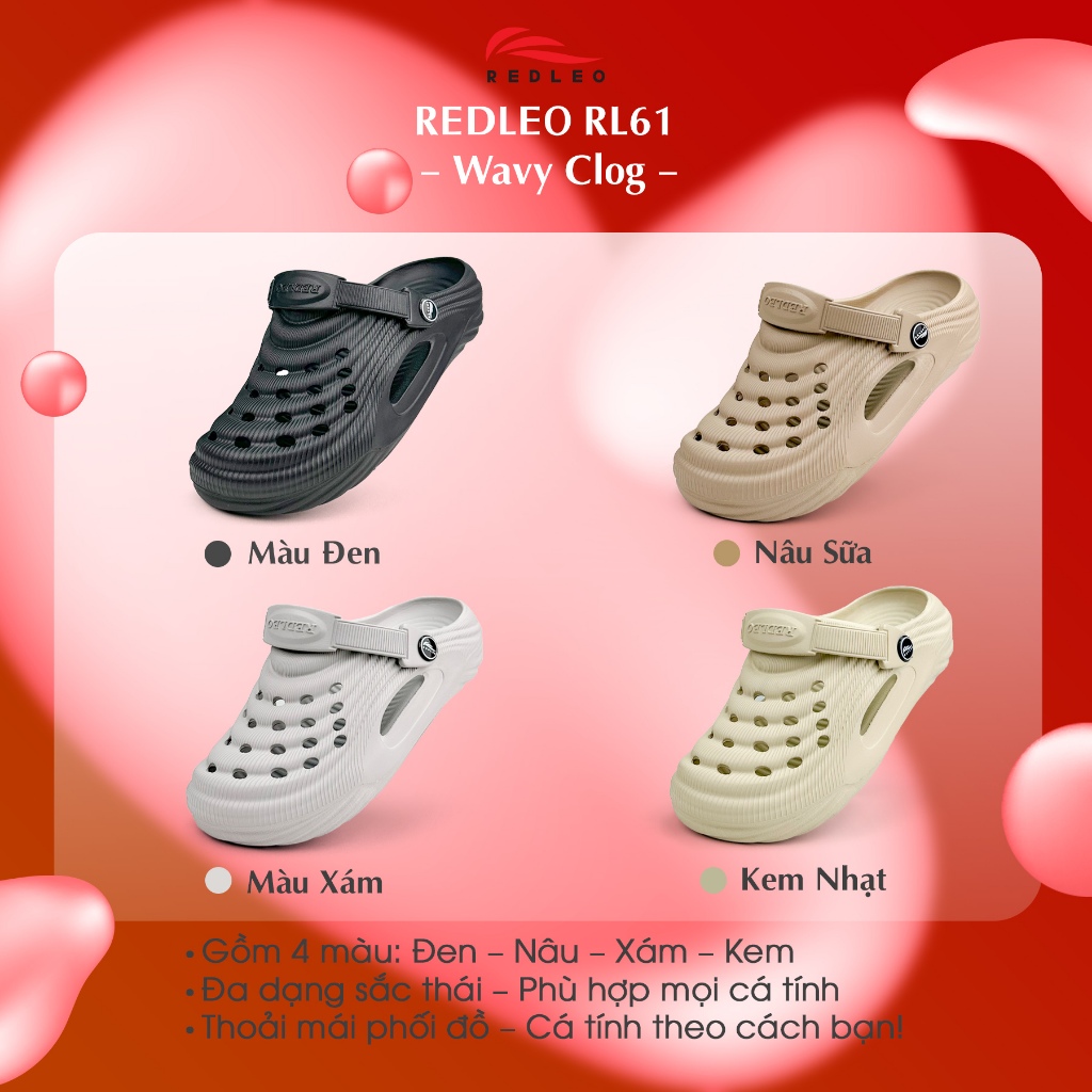 Dép Sục REDLEO Wavy Đúc Nguyên Khối Unisex Siêu Nhẹ Phối Màu Thời Trang Đế Rãnh Sâu Chống Trượt RL61