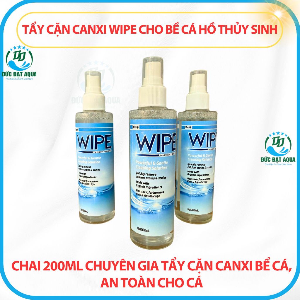 Tẩy Cặn Canxi WIPE Cho Bề Cá Hồ Thủy Sinh CHAI 200ML Chuyên gia tẩy cặn canxi bể cá cảnh, an toàn